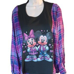 Upcycled Mickey and Minnie Purple Cotton /t shirt